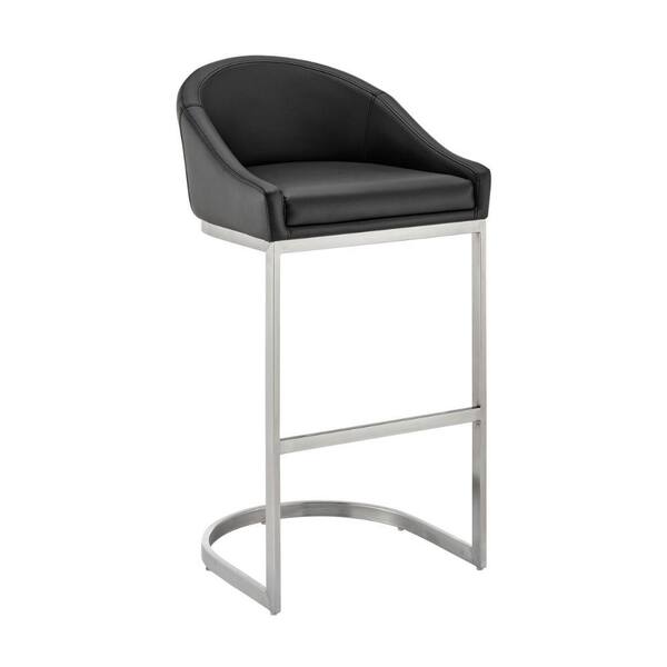 Benjara 24 in. Black and Chrome Low Back Metal Frame Counter stool Chair with Faux Leather Seat