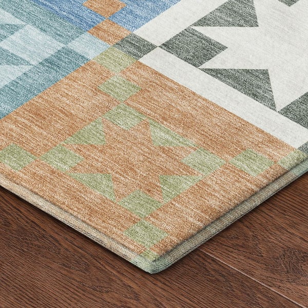 Mayfield Premium Machine Washable Abstract AMF2538 Blue 2 ft. x 7 ft. Runner Rug