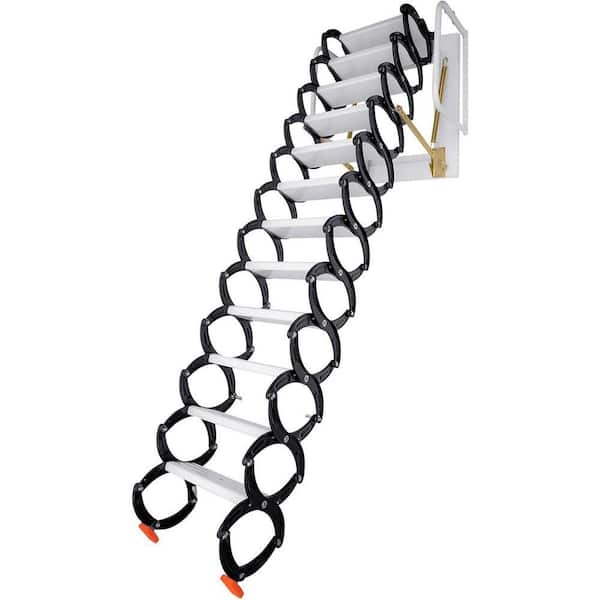 12 ft. Wall Mounted Attic Ladder Pull Down System, 12-Steps Staircase with Handrail, Retractable, 880 lbs. Load Aluminum
