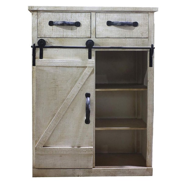 STICKON White Fir Wood Storage Cabinet with 2-Drawers and Barn Door