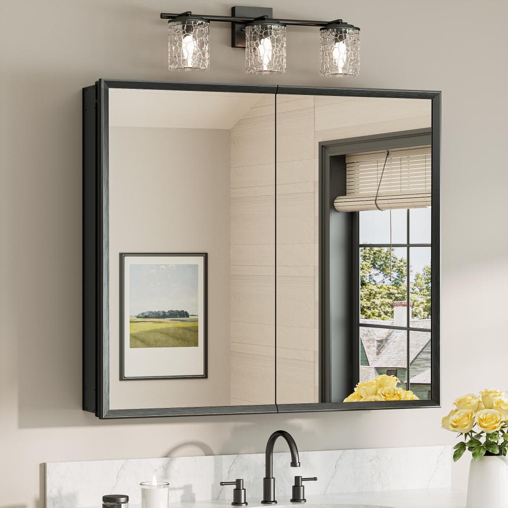 36 in. W x 32 in. H Rectangular Aluminum Framed Recessed or Surface Mounted Bathroom Medicine Cabinet with Mirror,Black price history on PriceWatchPro
