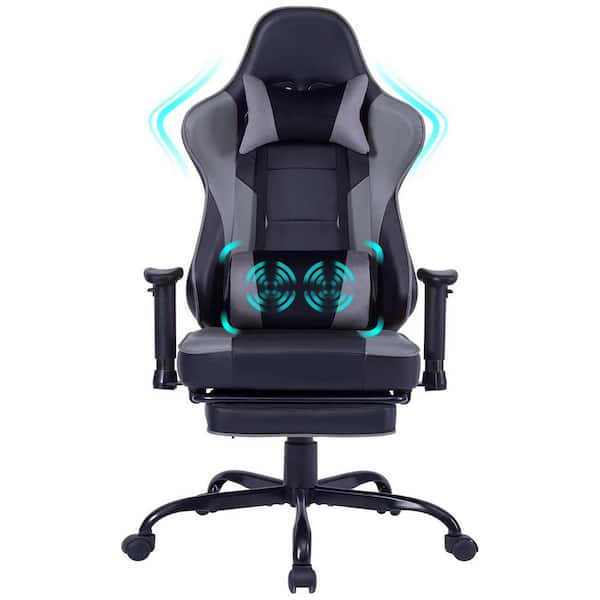 Boyel Living Vibration Massage Ergonomic Game Chair in Gray with Headrest and 2D Armrests