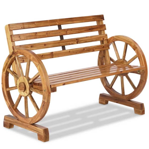 41.5 in. 2-Person Vintage Wagon-Inspired Solid Wood Outdoor Bench