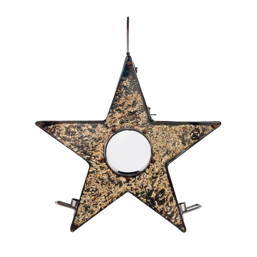 Copper Star-Shaped Hanging Bird Feeder with Plexiglass Panels