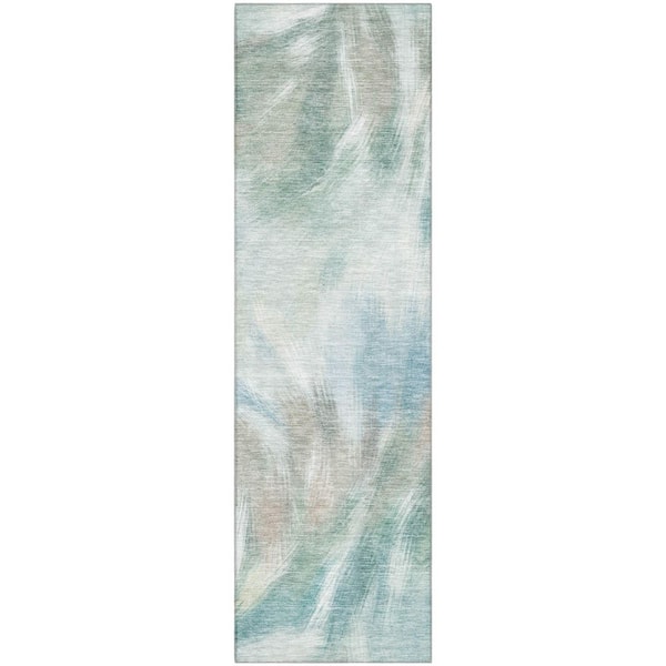 Mayfield Premium Machine Washable Abstract AMF2096 Sky 2 ft. x 7 ft. Runner Rug