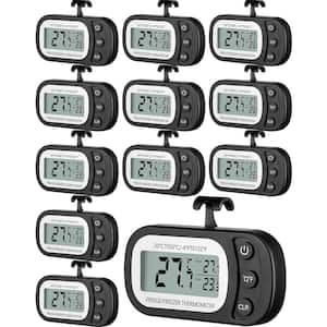 Digital Refrigerator Thermometer Waterproof with Hook & Magnetic Back for Kitchen Home Black (12 Pack)