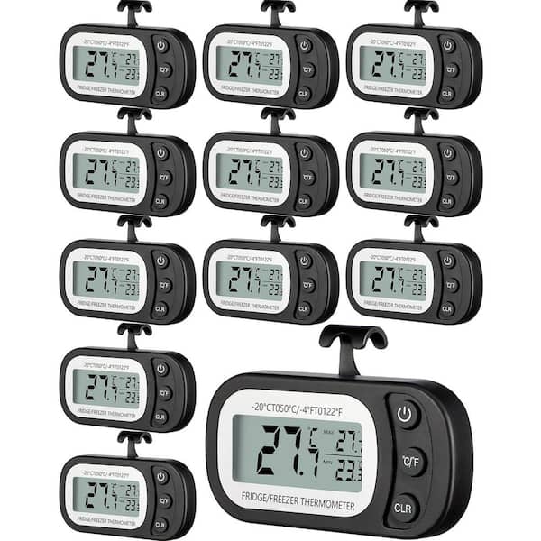 Aoibox Digital Refrigerator Thermometer Waterproof with Hook & Magnetic Back for Kitchen Home Black (12 Pack)