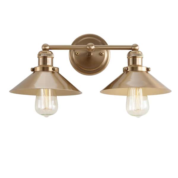 August 17.5 in. 2-Light Metal Brass Gold Vanity Light