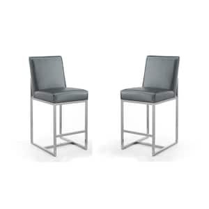 Element 37.2 in. Graphite and Polished Chrome Stainless Steel Counter Height Bar Stool (Set of 2)