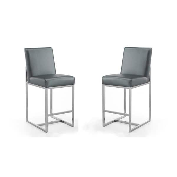 Manhattan Comfort Element 37.2 in. Graphite and Polished Chrome Stainless Steel Counter Height Bar Stool (Set of 2)