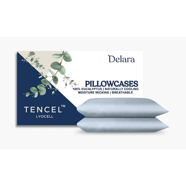 Delara Delara-Light Blue Solid 100% Eucalyptus Lyocell Tencel, King, Pack of 2 Smooth and Breathable,Super Soft Pillowcases