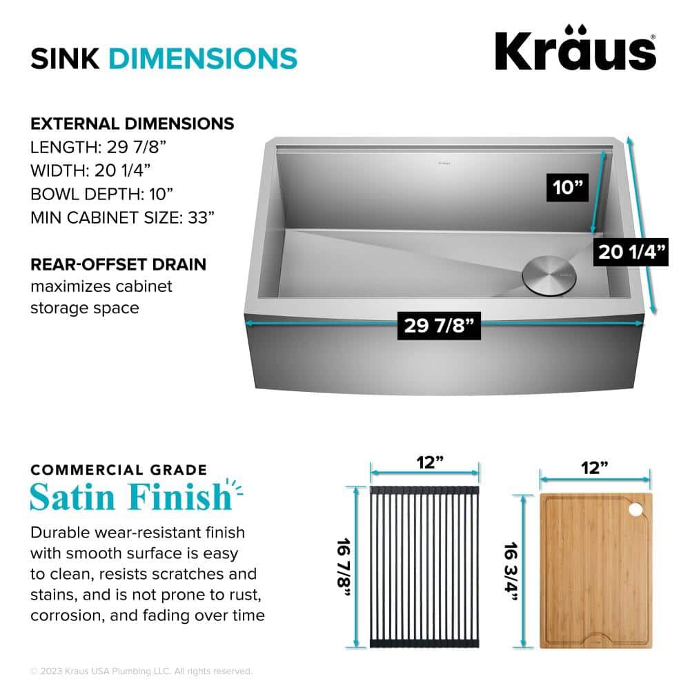 Kore 30-Inch Stainless Steel Farmhouse Workstation Sink with Accessories