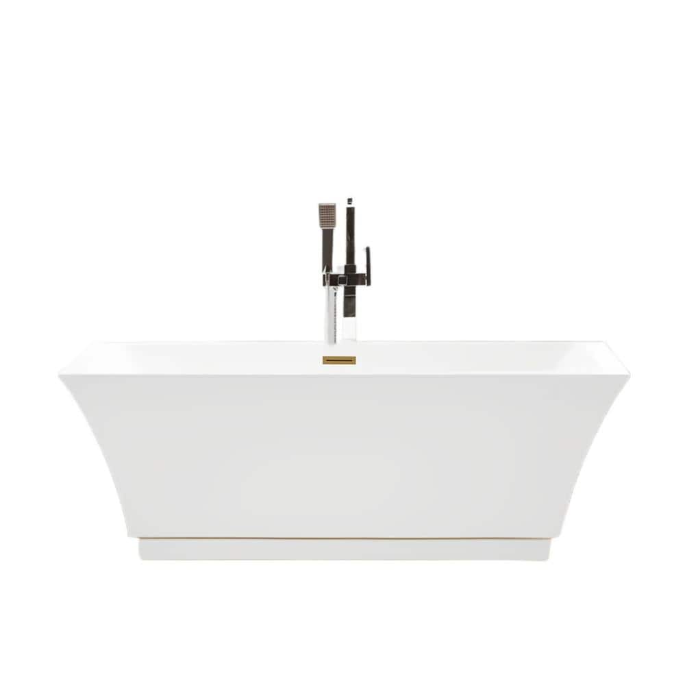 White and Titanium Gold 59'' Freestanding Acrylic Bathtub