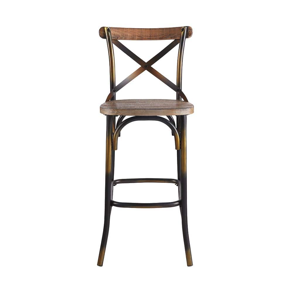 Antique Copper and Oak X-Back Bar Chair