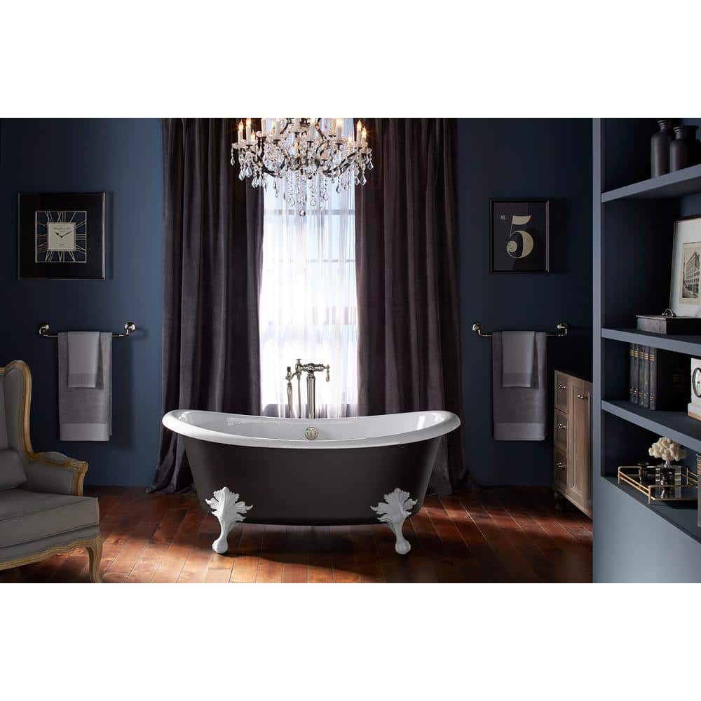 Artifacts 66" White and Black Cast Iron Clawfoot Freestanding Bath