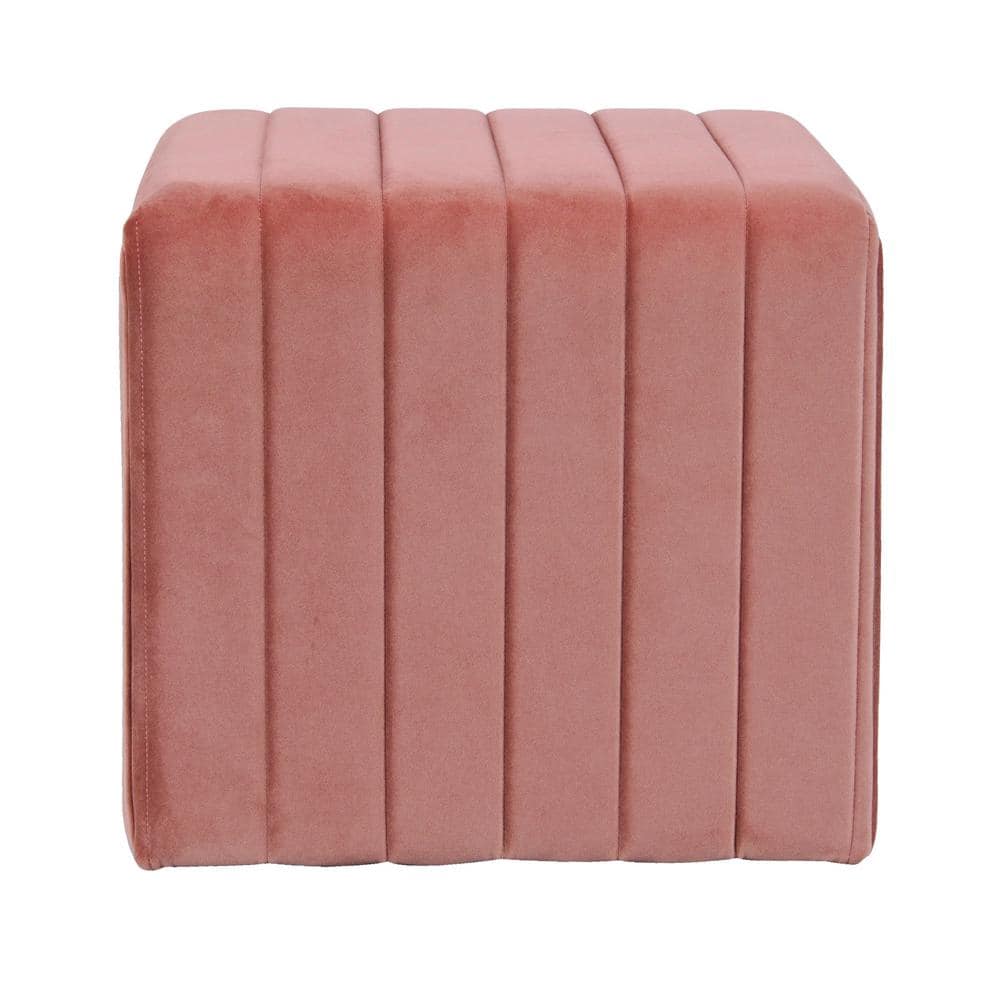 Velvet Tufted Rectangular Footstool in Blush Pink