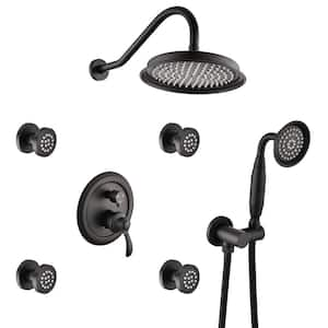 4-Spray Square High Pressure Deluxe Wall Bar Shower Kit with Hand Shower and 4-Body Spray in Matte Black