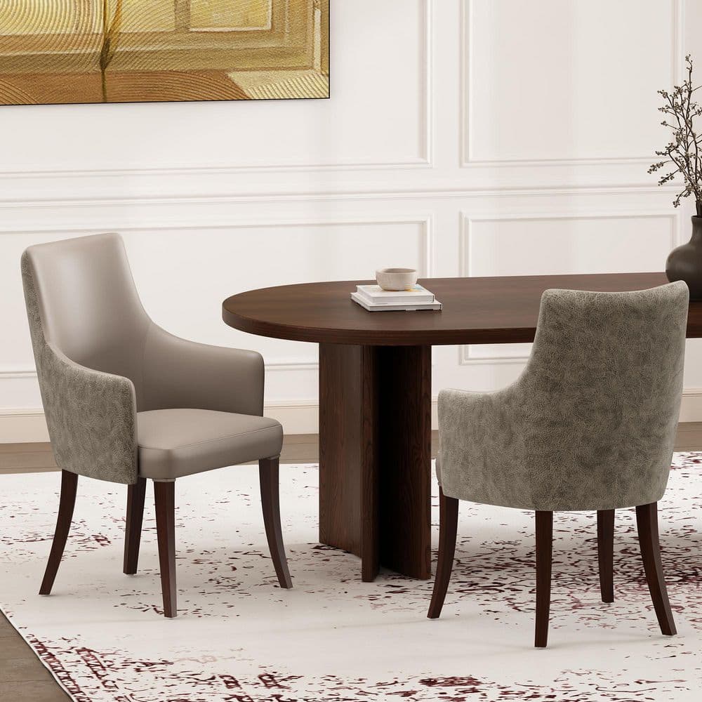 Connie Modern Taupe Vegan Leather and Velvet Upholstered Dining Arm Chair (Set of 2)