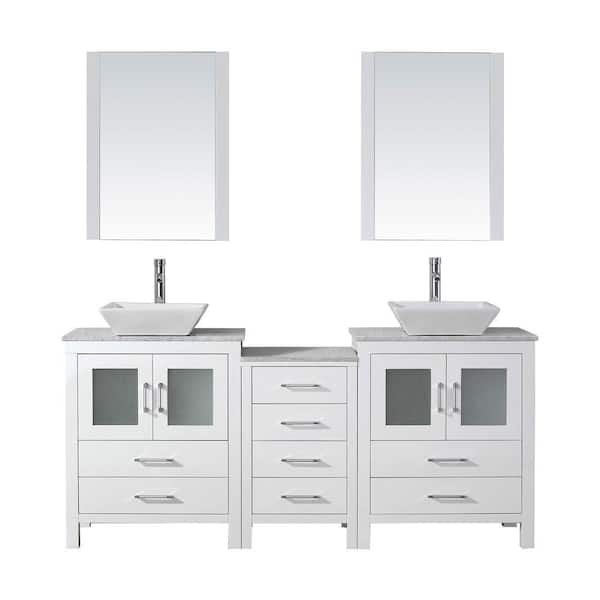 Virtu USA Dior 75 in. W Bath Vanity in White with Marble Vanity Top in White with Square Basin and Mirror