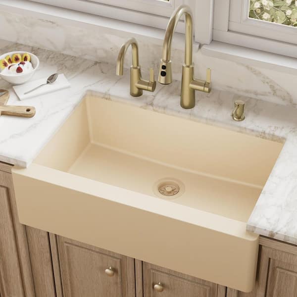 Farmhouse/Apron-Front Quartz/Granite Composite 34 in. Single Bowl Kitchen Sink in Bisque