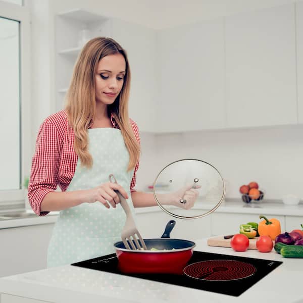 12 in. Electric 2 Element Cooktop in Black Glass with Dual-Zone Control, Radiant Heating, and Ceramic Hobs for Cooking