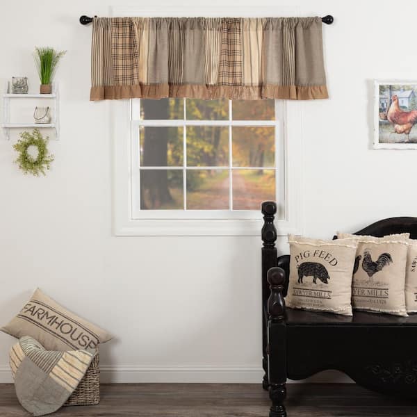 VHC BRANDS Sawyer Mill Patchwork 90 in. L x 19 in. W Cotton Valance in Charcoal Grey Khaki Dark Creme Black