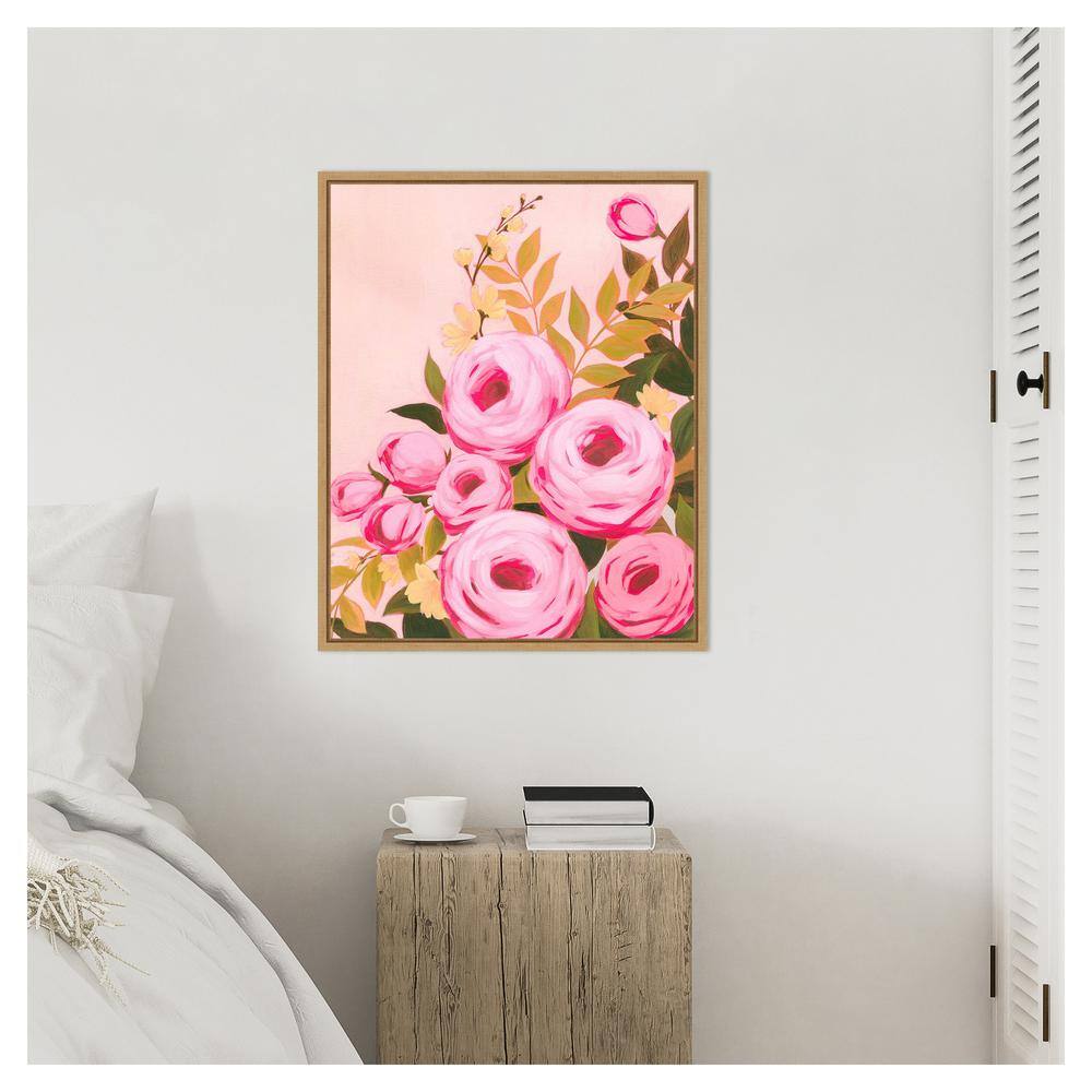 Vibrant Roses II Pink Floral Canvas Art with Maple Frame