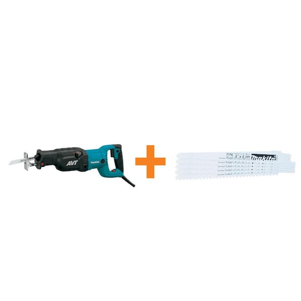 Makita 15 Amp AVT Reciprocating Saw with Free 6 in. 6-Teeth per inch Wood Cutting Reciprocating Saw Blade (5-Pack)