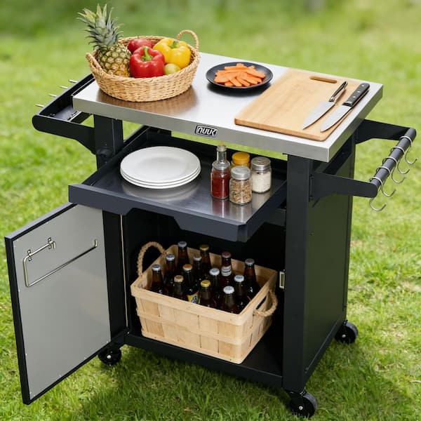 NUUK 30 in. Black Outdoor Kitchen Island with Stainless Steel Top