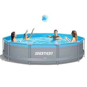 Gray PVC 12 ft. x 12 ft. Round 30 in. Gray Metal Frame Pool Package