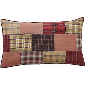 Wyatt Red Khaki Brown Rustic Patchwork Cotton King Sham