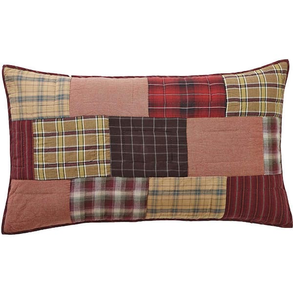 VHC BRANDS Wyatt Red Khaki Brown Rustic Patchwork Cotton King Sham