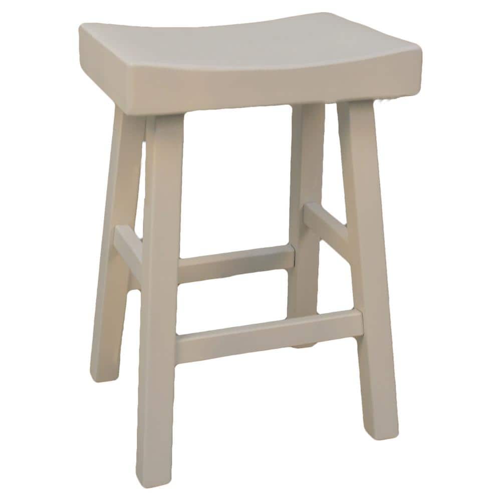 Antique White Wood Saddle Style Backless Counter Stool