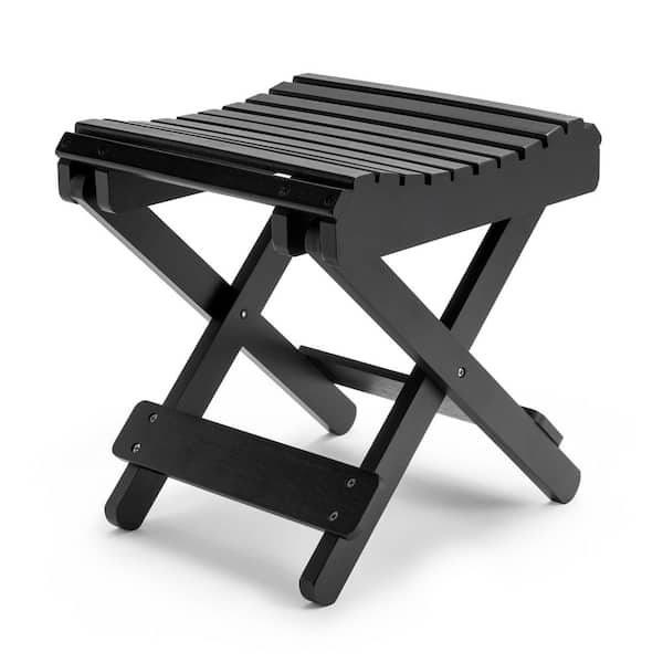 11 in. L x 11 in. W x 13 in. H Bamboo Shower Corner Seat, Rectangle Folding Step Stool Bench in Black