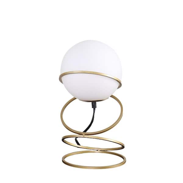 13.5 in. H Glass Globe Table Lamp with Matte Gold Spiral Stand, Nightstand Lamp, White