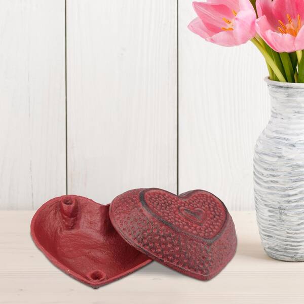 Stonebriar Collection 5 in. x 2.5 in. Red Cast Iron Heart Shaped Trinket Box