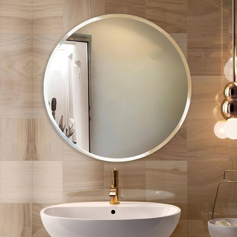 36" Round Frameless Beveled Wall Mirror