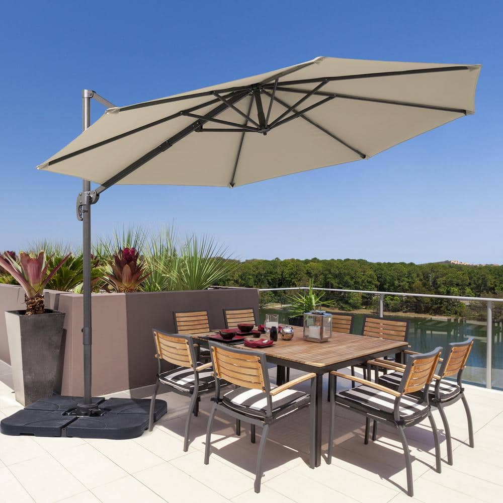 Details about   11' Patio Cantilever Offset Umbrella 360° Rotation Outdoor Tilt Tan 
