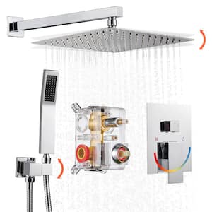 Rain 1-Spray Shower Kits 10 in. Shower System with Valve 1.8 GPM Pressure Balance Dual Shower Heads in Chrome