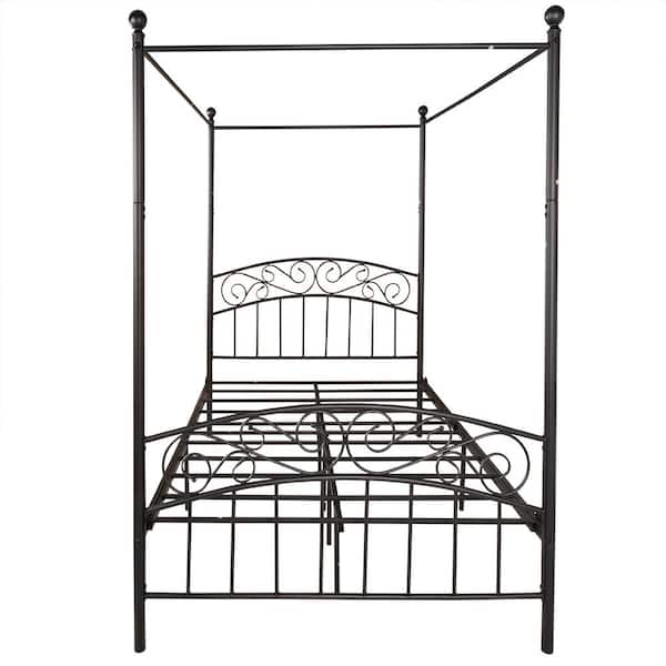 Ahokua 53.94 in. W Black Non-Upholstered Metal Frame Full European Style Headboard Canopy Bed