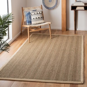 Natural Fiber Beige/Ivory 8 ft. x 10 ft. Border Area Rug