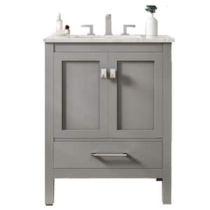 Aberdeen 24 in. W x 22 in. D x 35 in. H Bath Vanity in Gray with Carrara Marble Vanity Top in White with White Sink