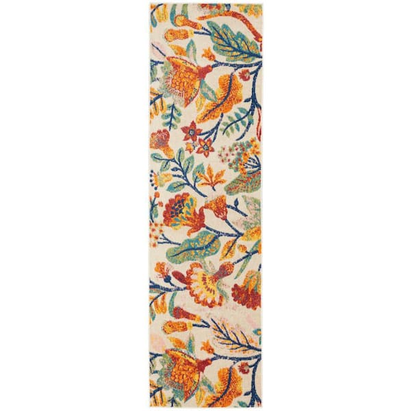 Allur Ivory Multicolor 2 ft. x 8 ft. Floral Medallion Boho Kitchen Runner Area Rug