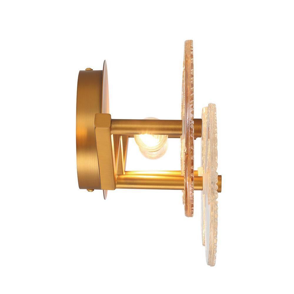 Brass and Amber Glass 2-Light Dimmable Vanity Fixture