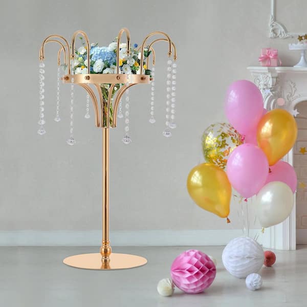YIYIBYUS Gold 20 in. Round Iron Glass Pendant Creative Design Decorative Stand Wedding Party Birthday Decoration Stand