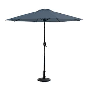 Riviera Gray 9 ft. Market Patio Outdoor Umbrella with Decorative Round Resin Base