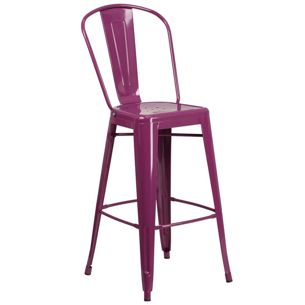 Purple Metal 30" High Indoor-Outdoor Barstool with Back