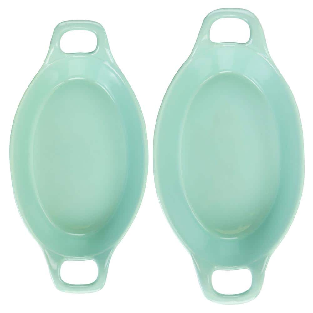 Mint Green Stoneware Oval Baker Set with Handles
