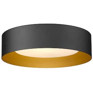 11.4 in. 22-Watt Modern Black Integrated LED Flush Mount with Frosted Glass Shade