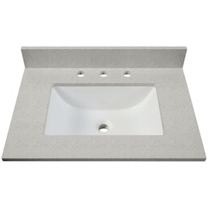 31 in. W x 22 in. D Engineered Quartz Single Basin Vanity Top in Tempest Grey with White Trough Basin